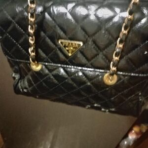 Prada Black Quilted Shoulder Bag with Gold Chain
